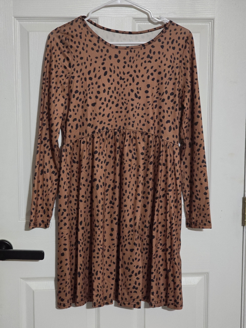 Women's Long Sleeve Leopard Print Tan Dress